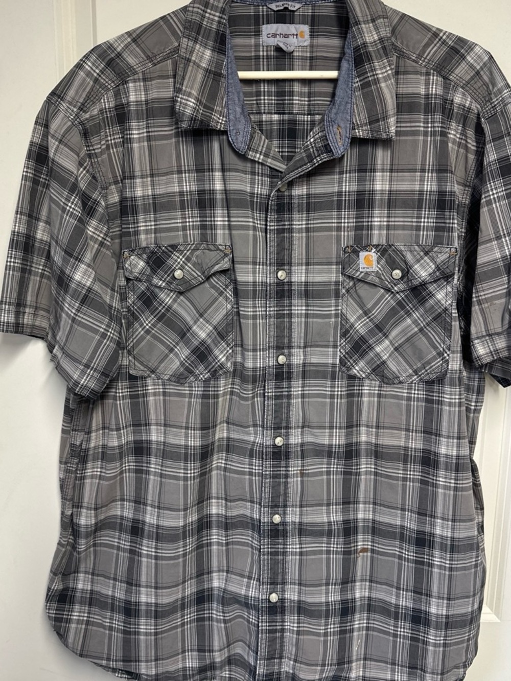 Carhartt Men’s Gray Plaid Short Sleeve Snap Down Shirt size xxl